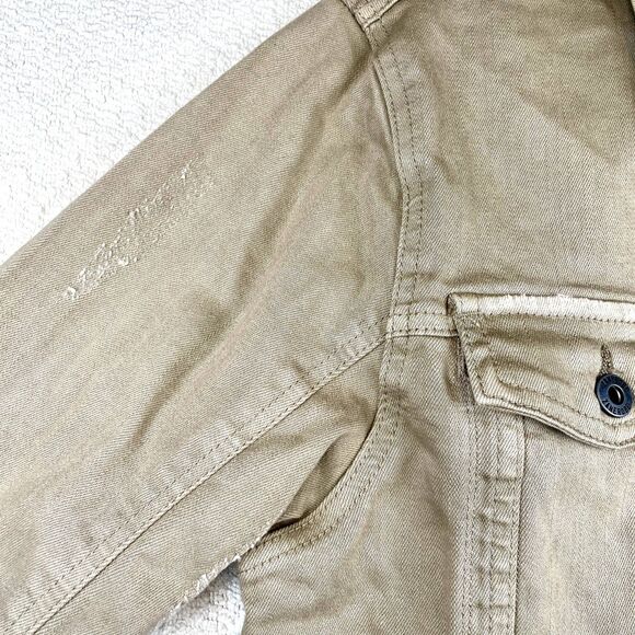 Zanerobe Denim Jacket Mens M Tan Beige Distressed Button Front Zip Pockets NWOT - Picture 7 of 12